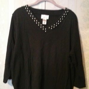 STUDIO WORKS 3/4 SLEEVE WOMAN BLACK with WHITE BEADS TOP